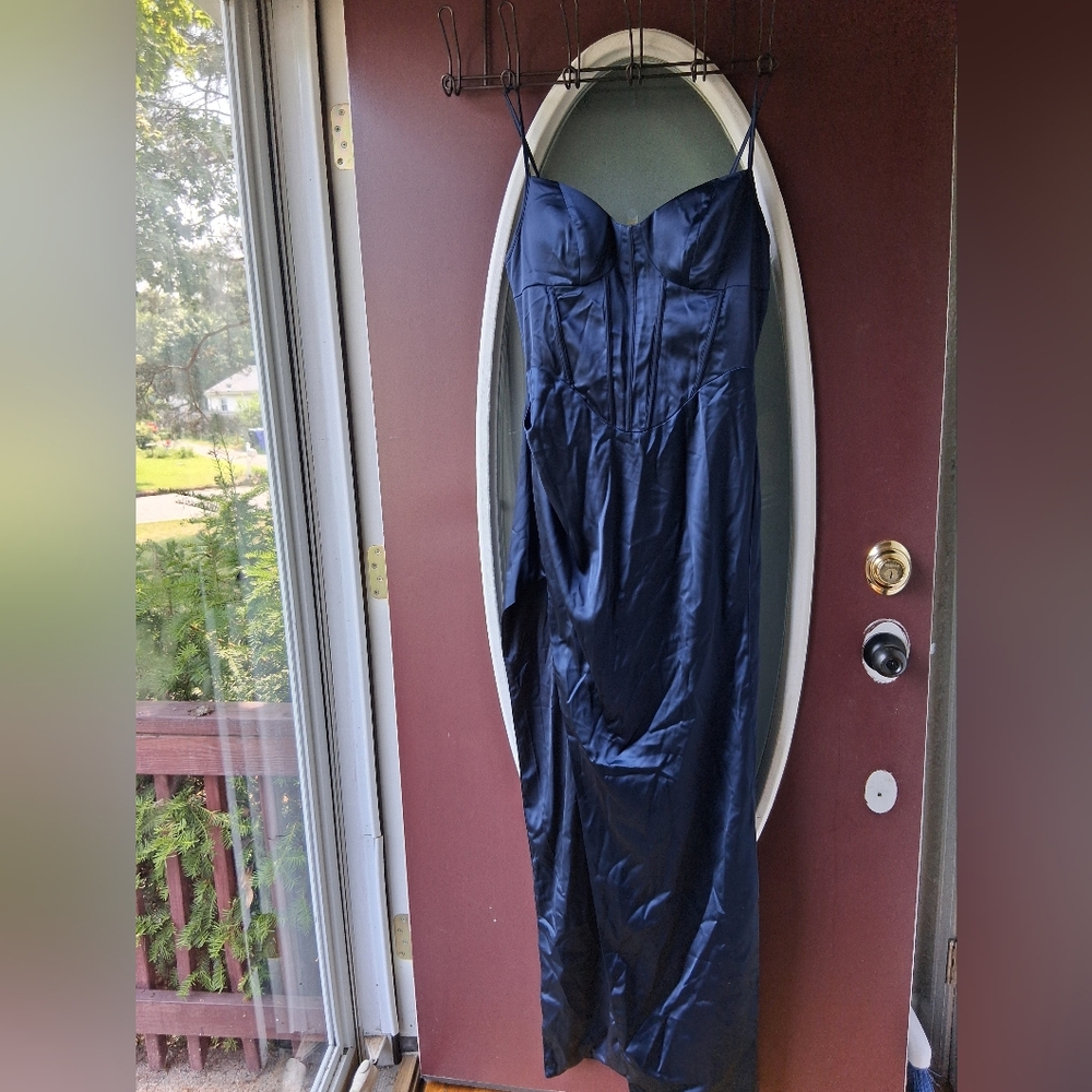 Fashion Nova Midnight Blue Satin Top